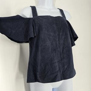 Robert Rodriguez Blue Cold Shoulder Suede Blouse Size 4 NEW